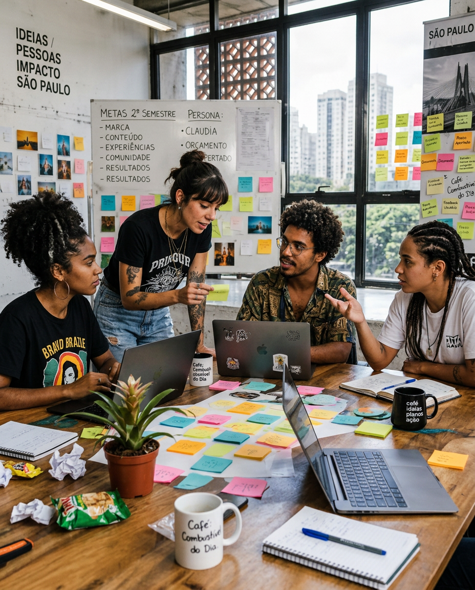 Time da FF People em sessão de trabalho cheia de energia, São Paulo